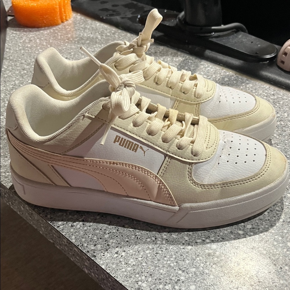 Puma Beige and White Casual Sneakers